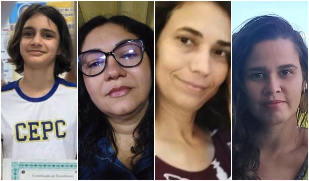 Selena Sagrillo, Maria da Penha Banhos, Cybelle Bezerra e Flavia Amos, vítimas do ataque a escolas em Aracruz - Foto: Reprodução/TV Gazeta