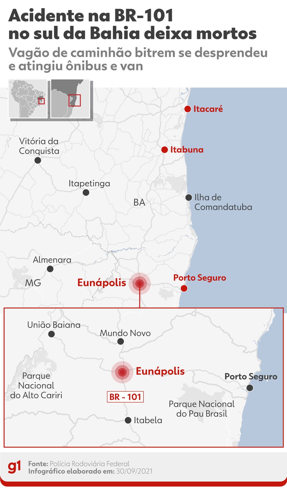 Acidente na BR-101 no sul da Bahia deixa mortos - Foto: Arte G1