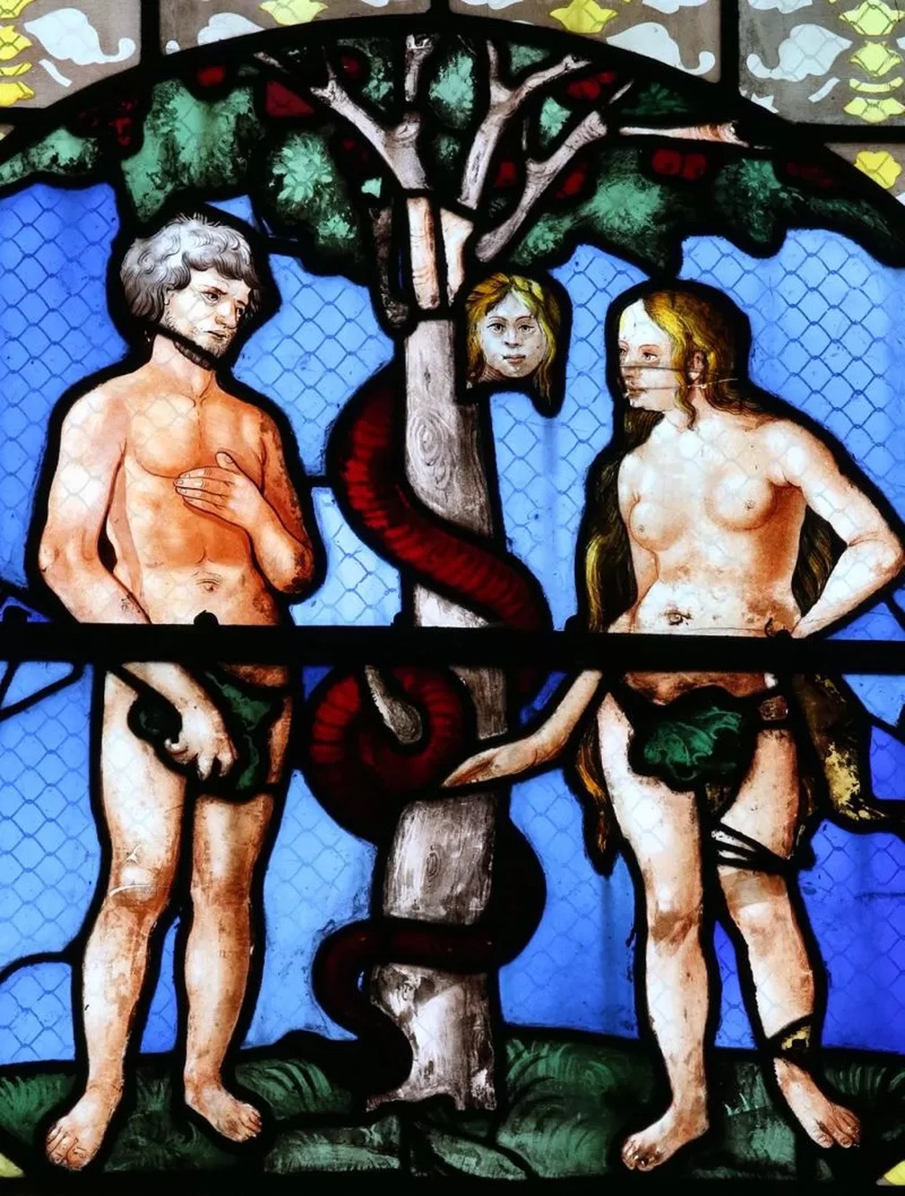 Vitral de Adão, Eva e Lilith no Jardim do Éden, Catedral de Auxerre, França - Foto: GETTY IMAGES