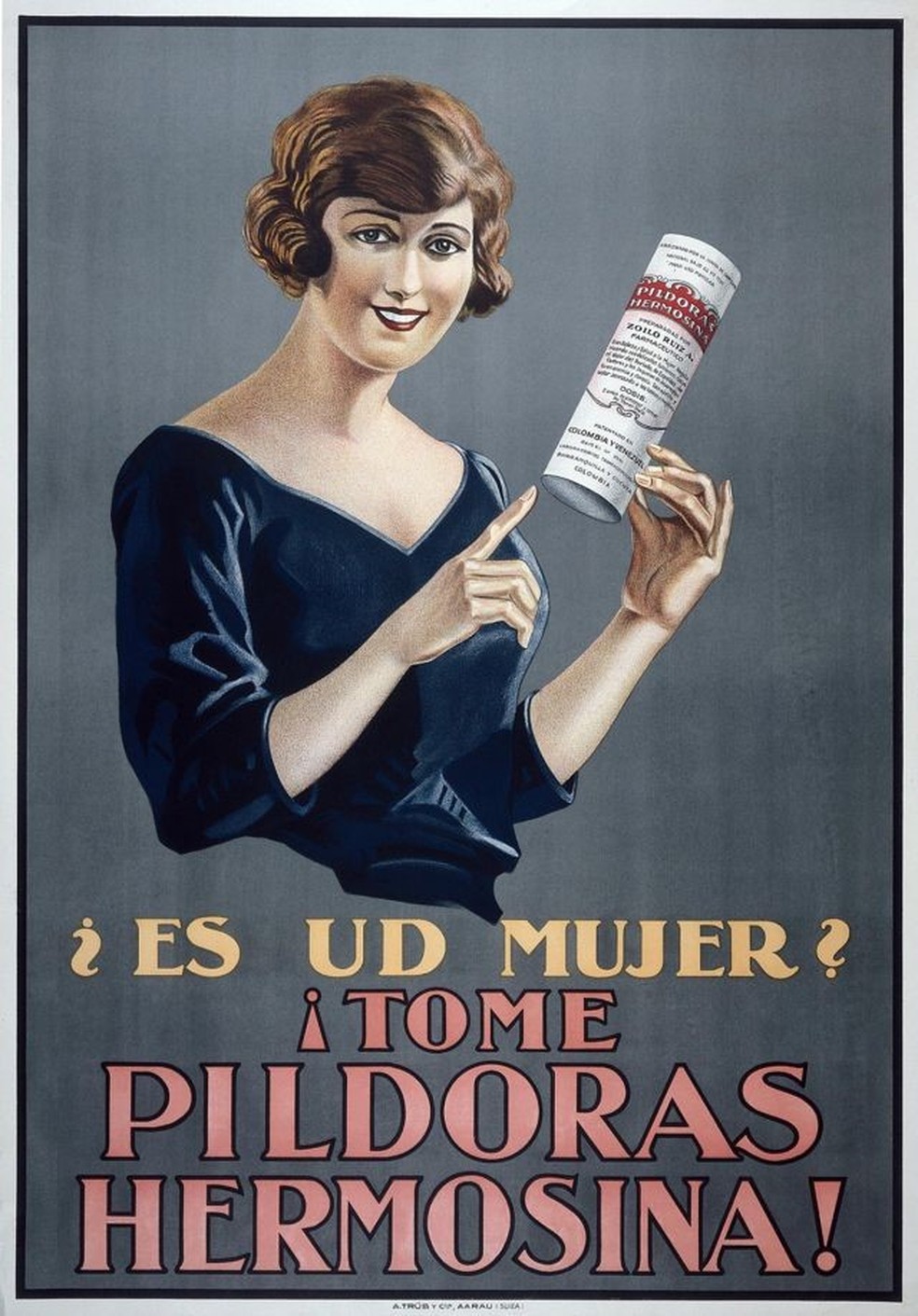 Publicidade em espanhol de Pílulas Hermosina, que prometiam dar beleza e curar anemia e clorose - Foto: Wellcome Images