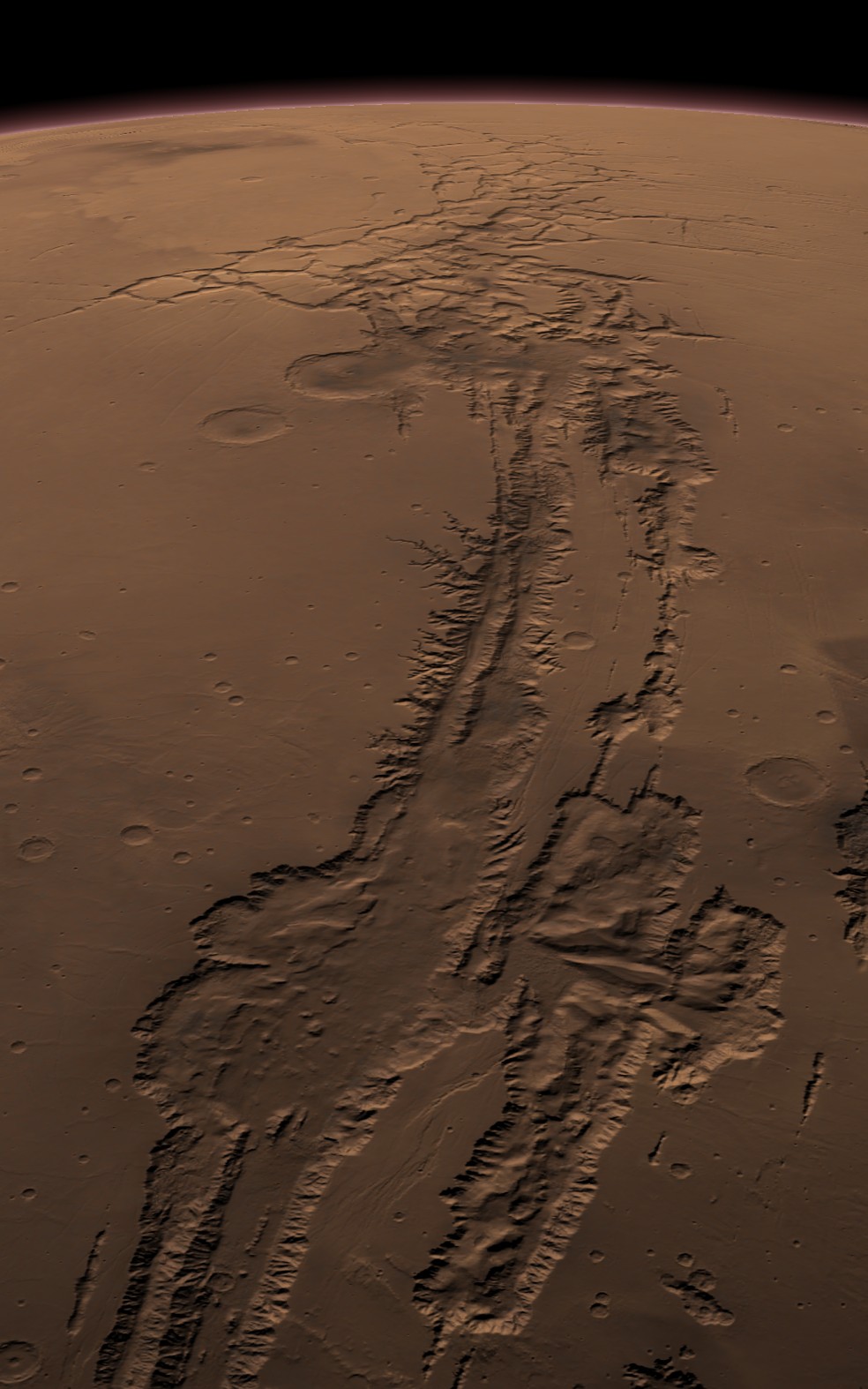 Valles Marianes é um gigantesco sistema de cânions em Marte - Foto: Wikimedia Commons